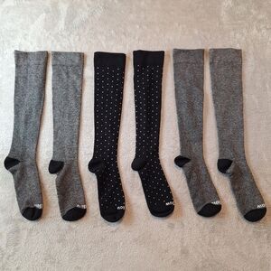 Wellow Compression Socks Size XL Heathered Gray Black Polka Dot 3 Pairs